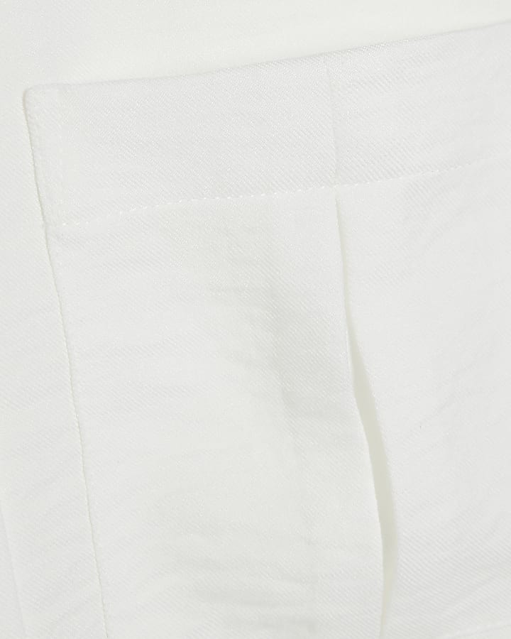White Linen Blend Oversized Utility Shirt