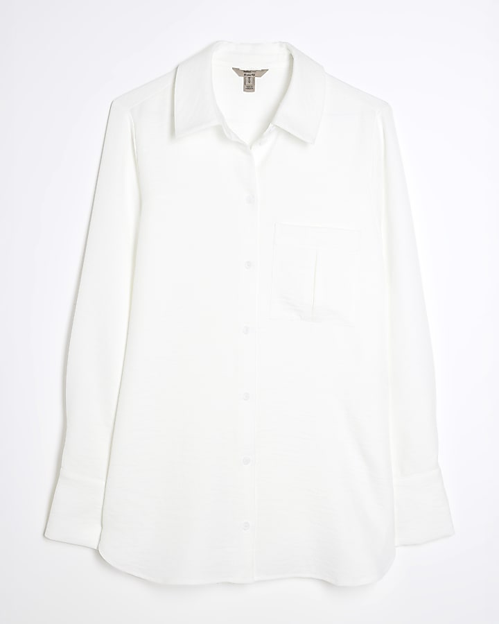 White Linen Blend Oversized Utility Shirt