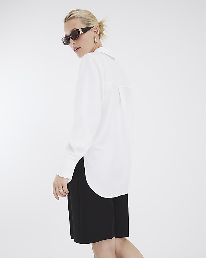 White Linen Blend Oversized Utility Shirt