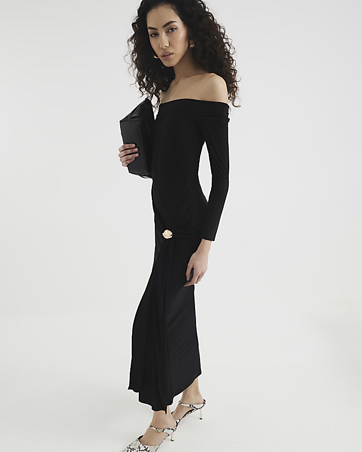 Black Bardot Trim Maxi Dress