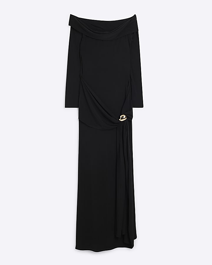 Black Bardot Trim Maxi Dress