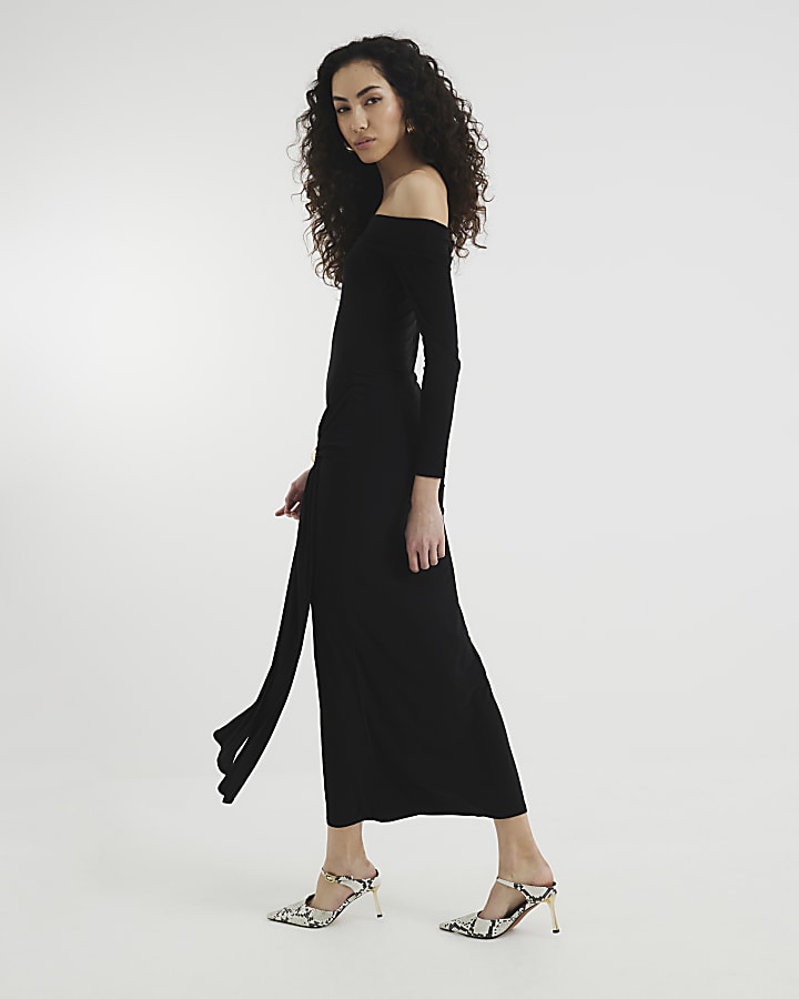 Black Bardot Trim Maxi Dress