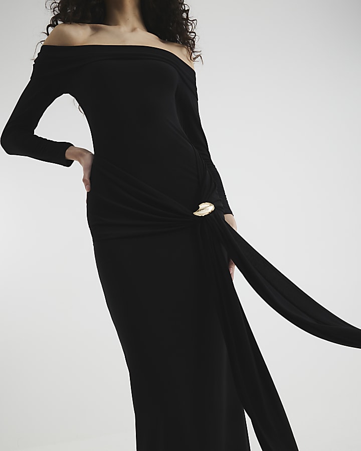 Black Bardot Trim Maxi Dress