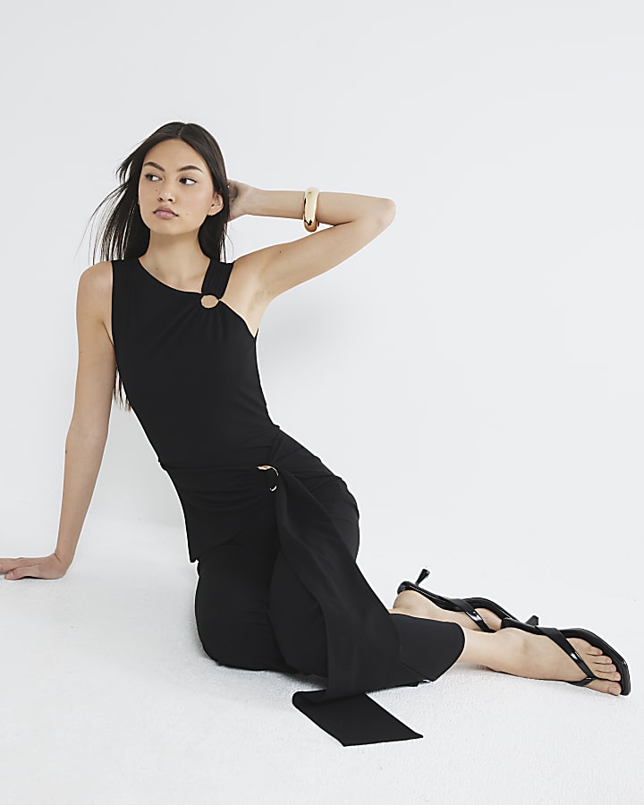 Black Tie Waist Flared Jumpsuit