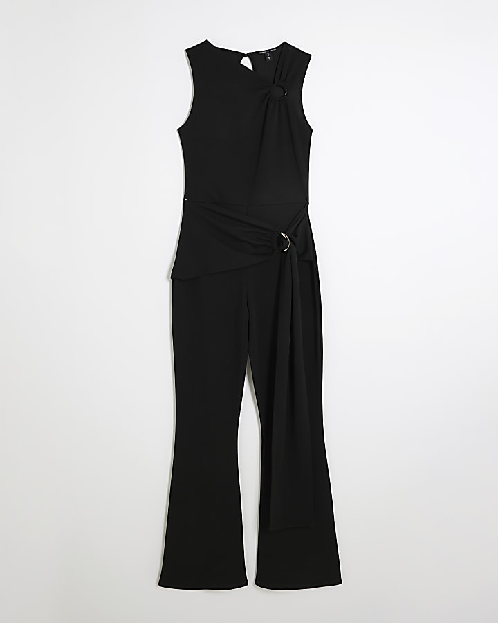 Black Tie Waist Flared Jumpsuit