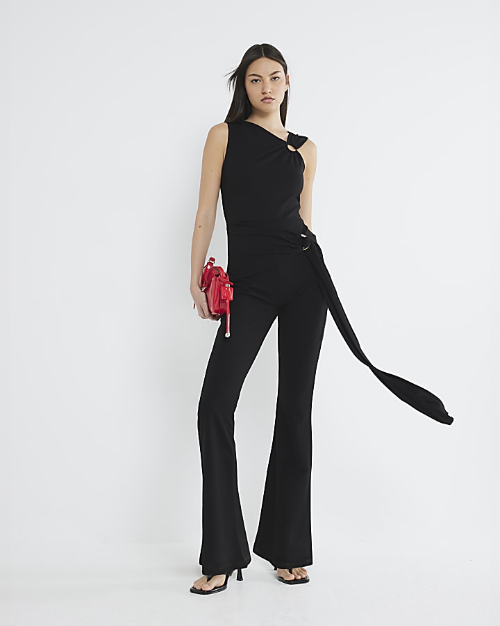 Black Tie Waist Flared Jumpsuit