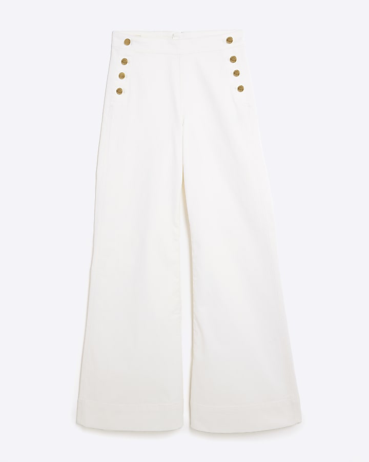 White Palazzo Button Detail Jeans