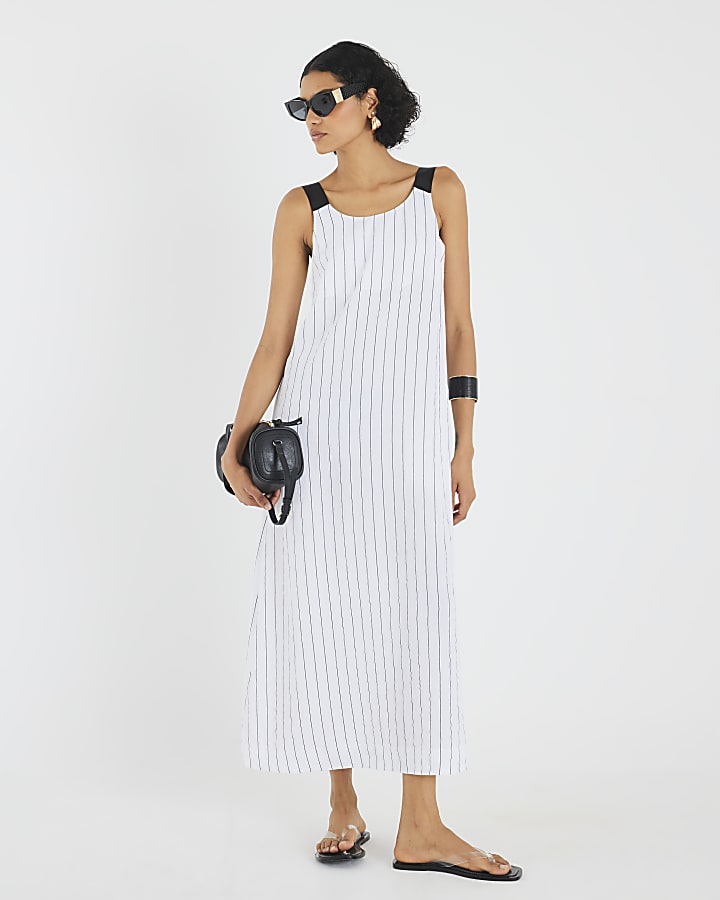 White Stripe Oversized Smock Maxi Dress