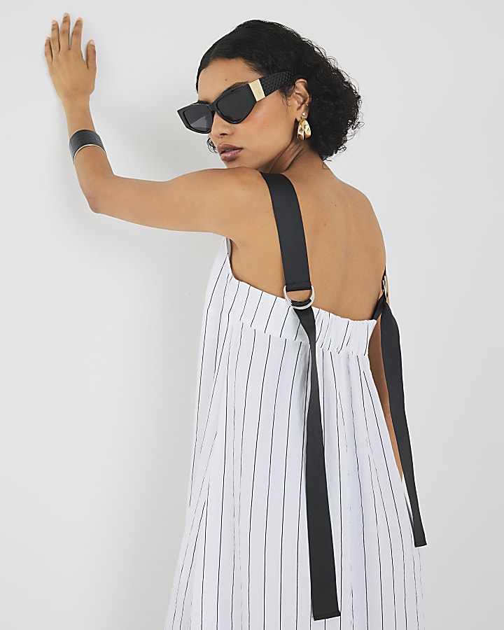 White Stripe Oversized Smock Maxi Dress