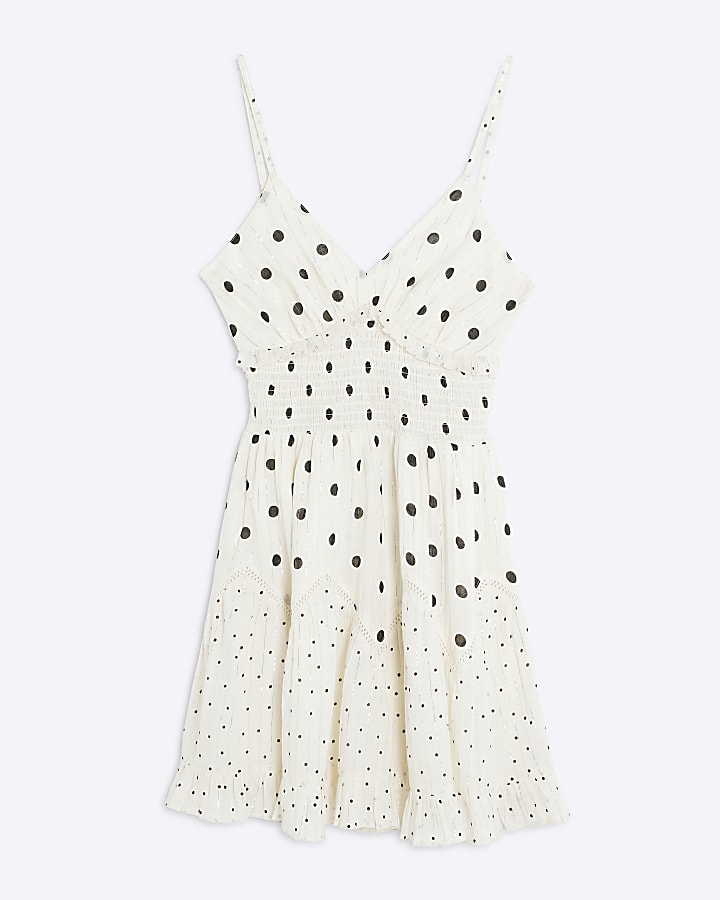 White Polka Dot Frilled Mini Beach Dress