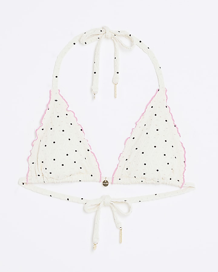 White Spot Print Bikini Top
