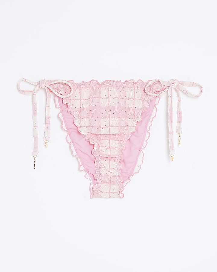 Pink Check Tie Side Bikini Bottoms