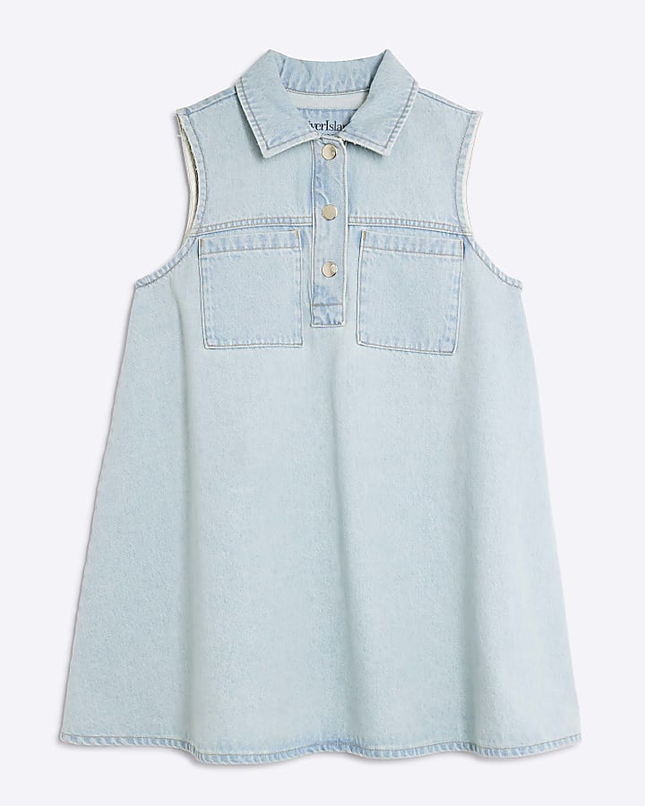 Petite Blue Denim Sleeveless Shirt Dress