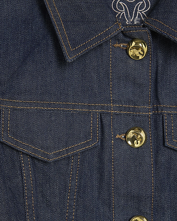 Petite Blue Denim Belted Peplum Jacket