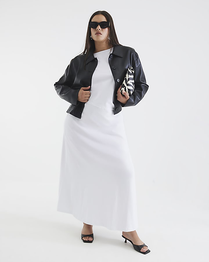 Black Faux Leather Button Through Jacket