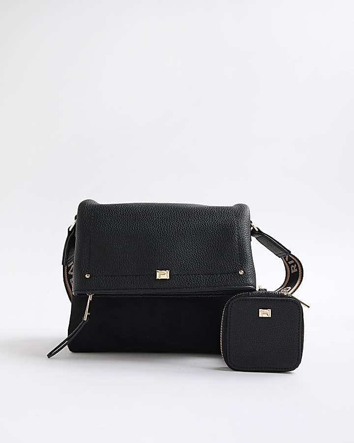 Black Flap Over Cross Body Bag