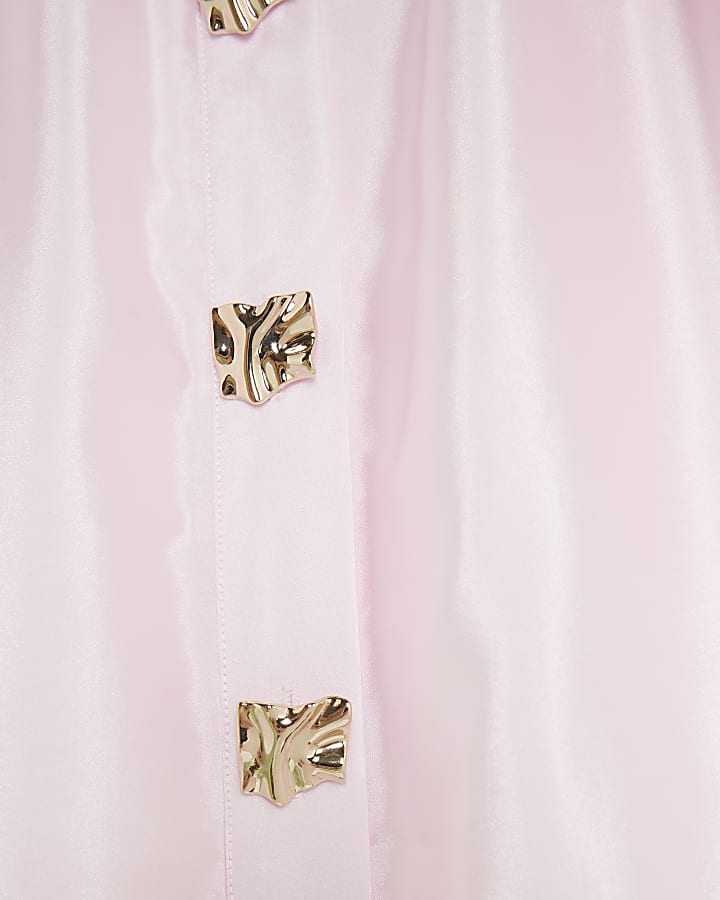 Pink Button Detail Short Puff Sleeve Shirt