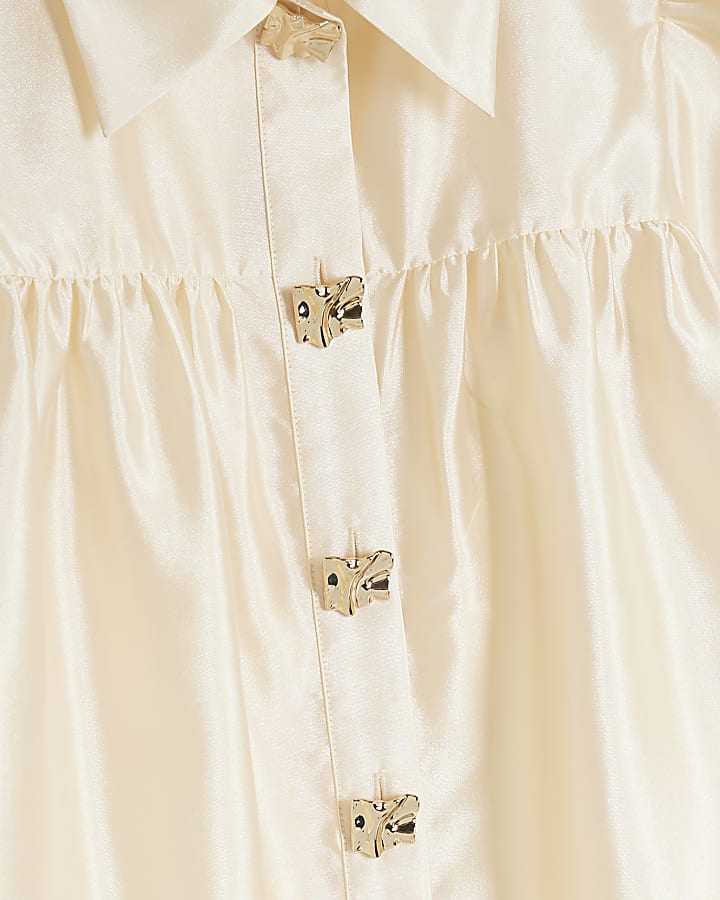 Cream Button Detail Short Puff Sleeve Shirt