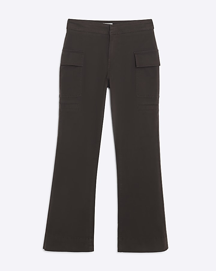 Petite Brown Twill Cargo Bootcut Trousers