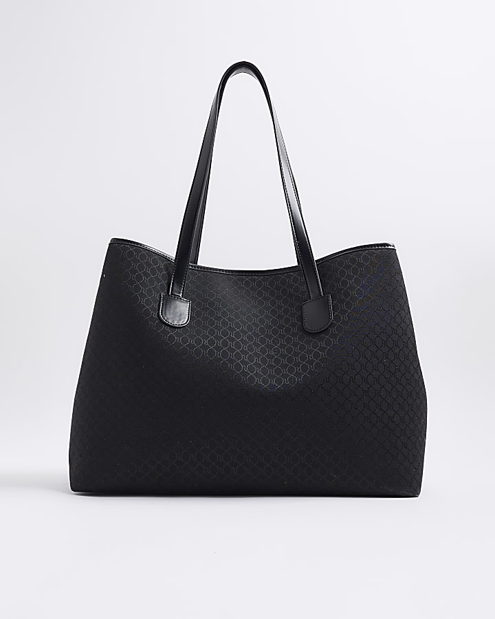 Black Jacquard Monogram Shopper Bag