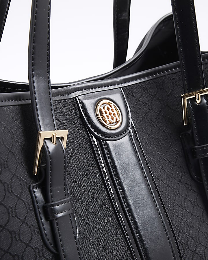 Black Jacquard Monogram Shopper Bag
