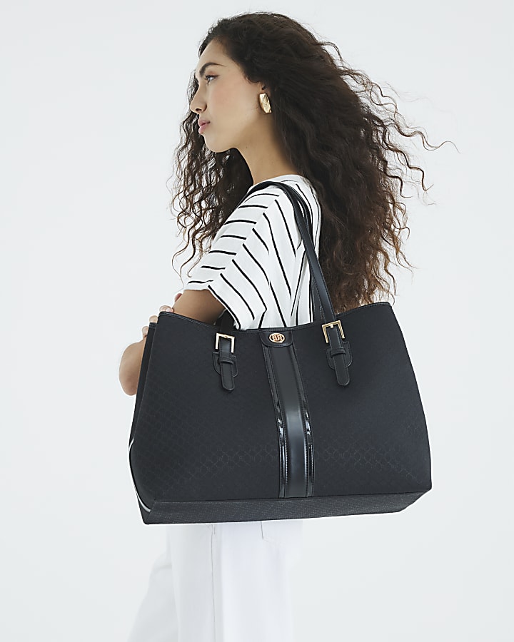 Black Jacquard Monogram Shopper Bag