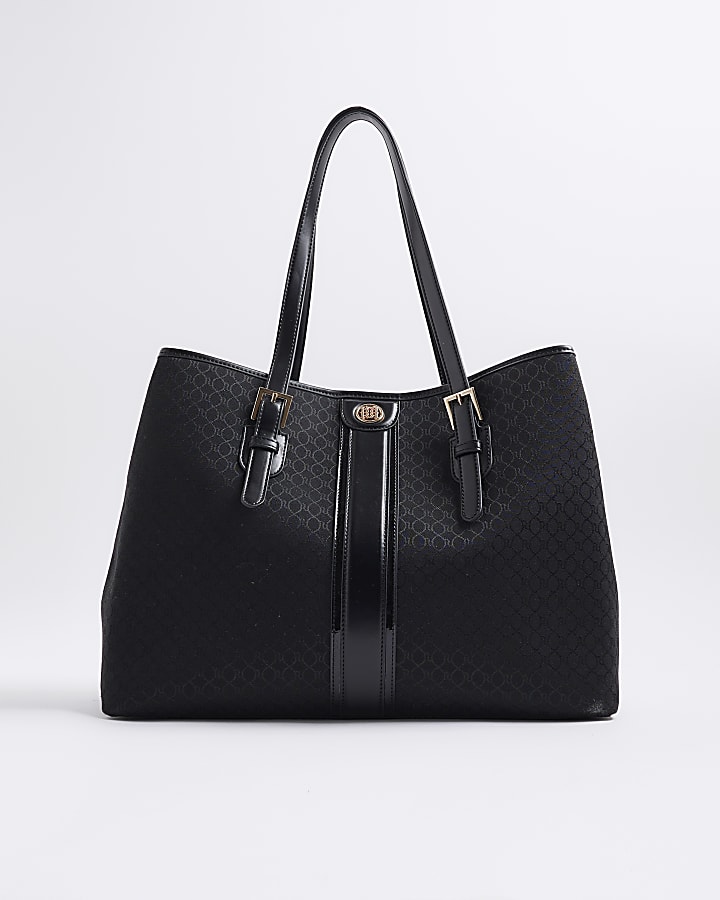Black Jacquard Monogram Shopper Bag