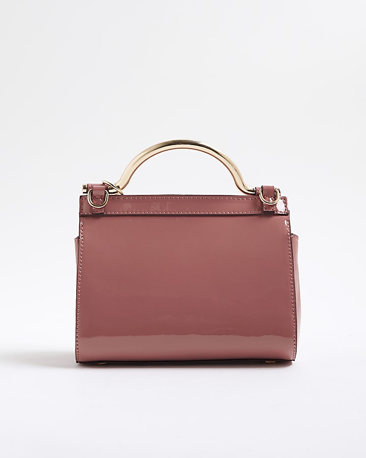 Pink Patent Metal Handle Mini Tote Bag
