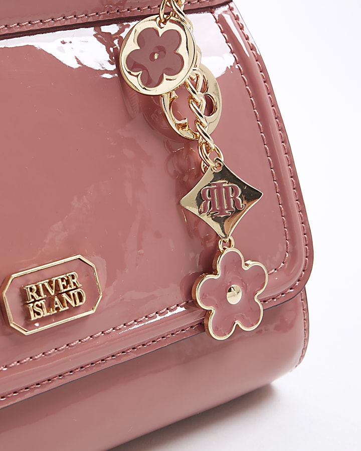 Pink Patent Metal Handle Mini Tote Bag