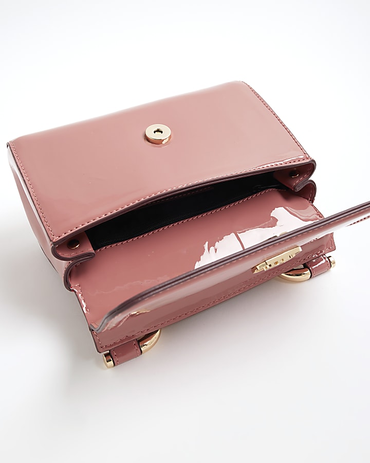 Pink Patent Metal Handle Mini Tote Bag