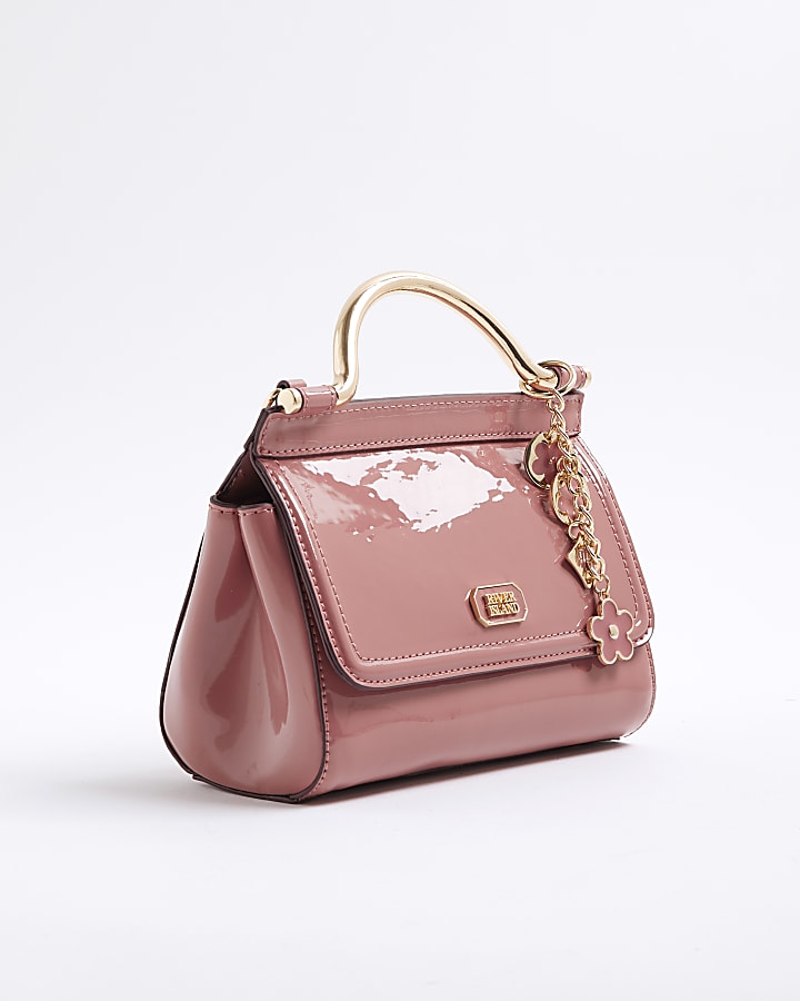 Pink Patent Metal Handle Mini Tote Bag