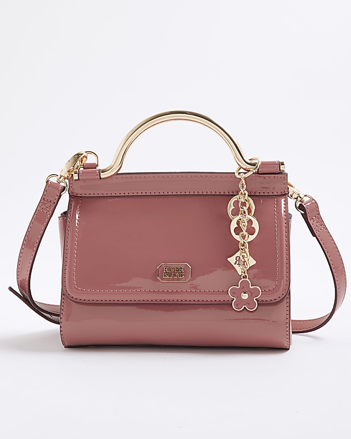 Pink Patent Metal Handle Mini Tote Bag