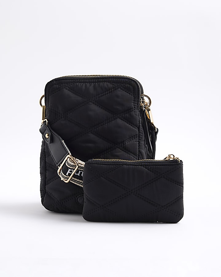 Black Quilted Messenger Bag and Purse Bundle