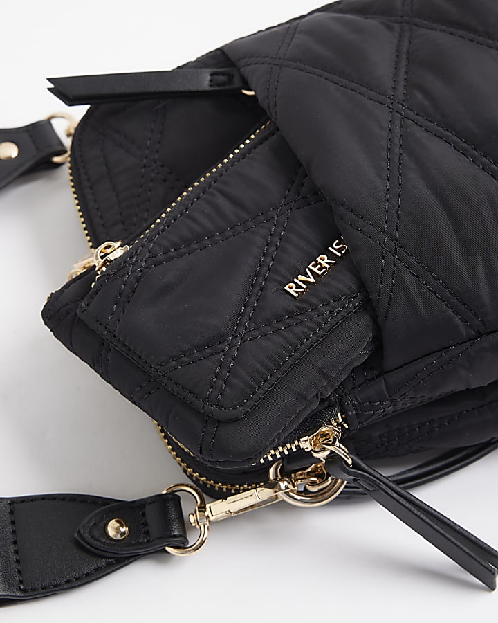 Black Quilted Messenger Bag and Purse Bundle