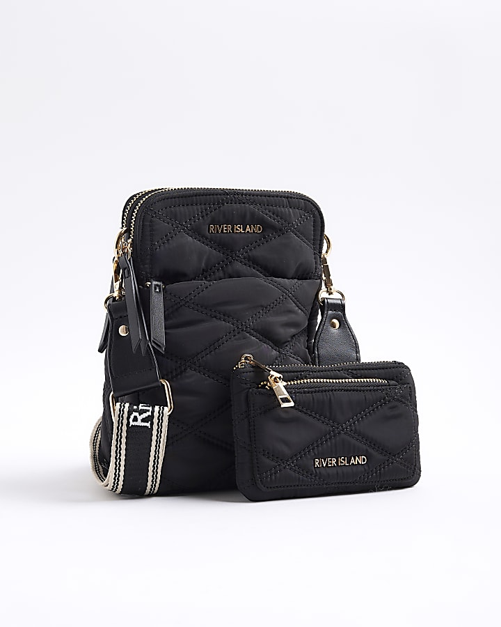 Black Quilted Messenger Bag and Purse Bundle