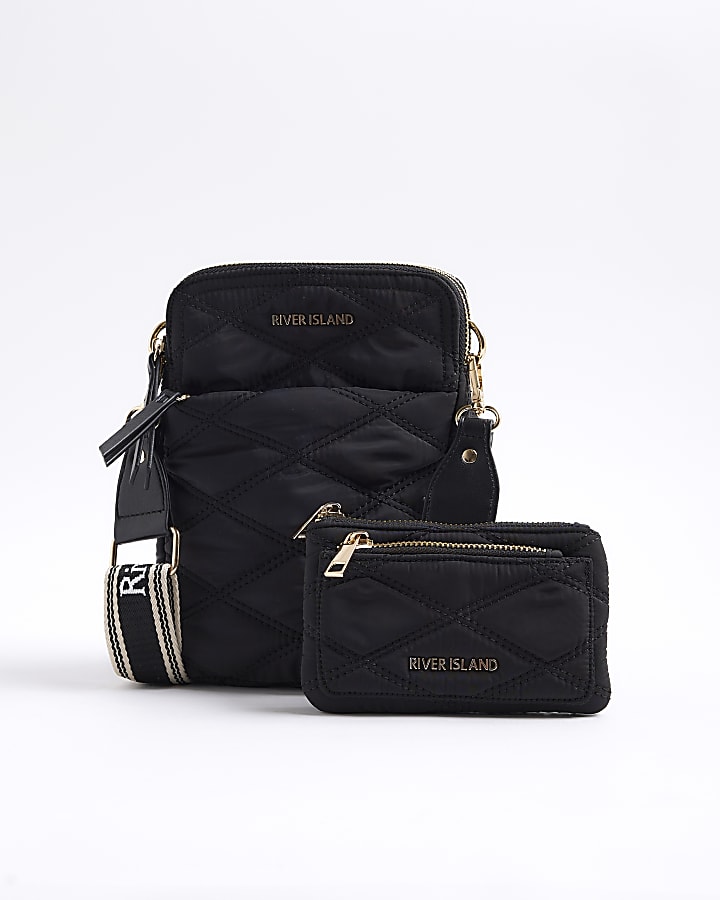 Black Quilted Messenger Bag and Purse Bundle