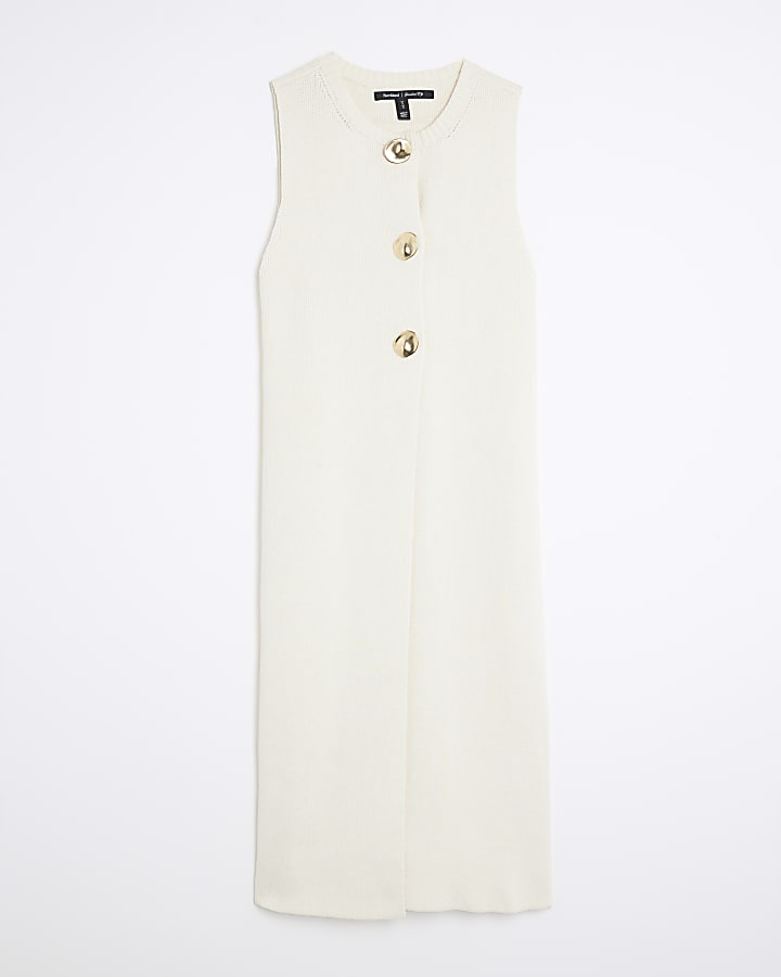 Cream Longline Sleeveless Cardigan