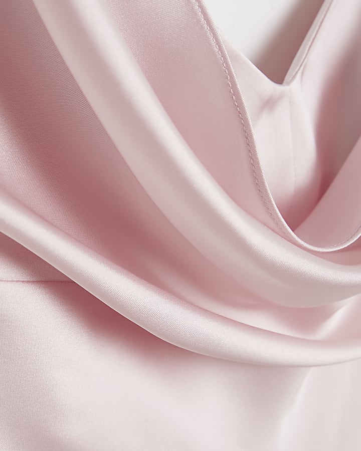 Pink Satin Cowl Neck Maxi Slip Dress