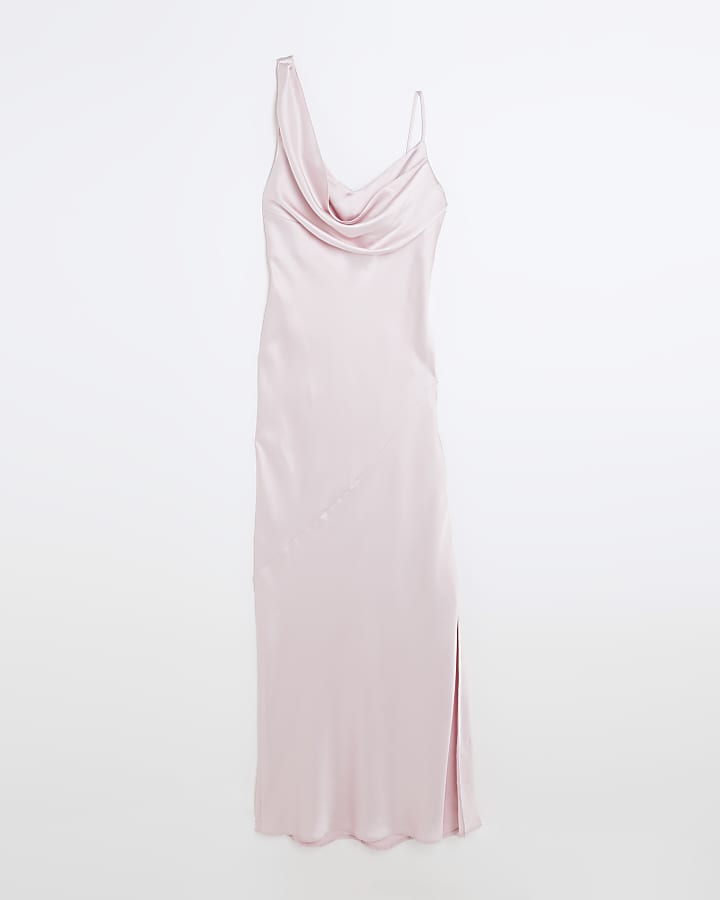 Pink Satin Cowl Neck Maxi Slip Dress
