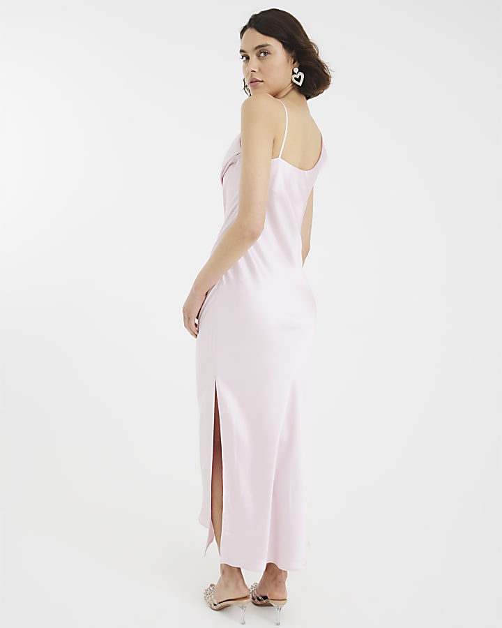 Pink Satin Cowl Neck Maxi Slip Dress