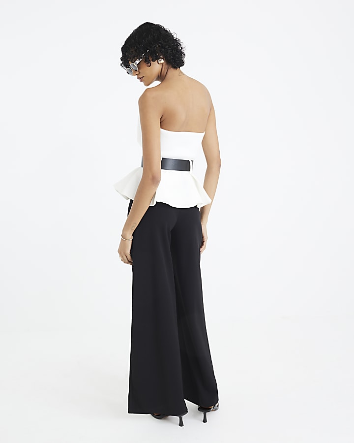 Black Peplum Belted Bandeau Jumpsuit
