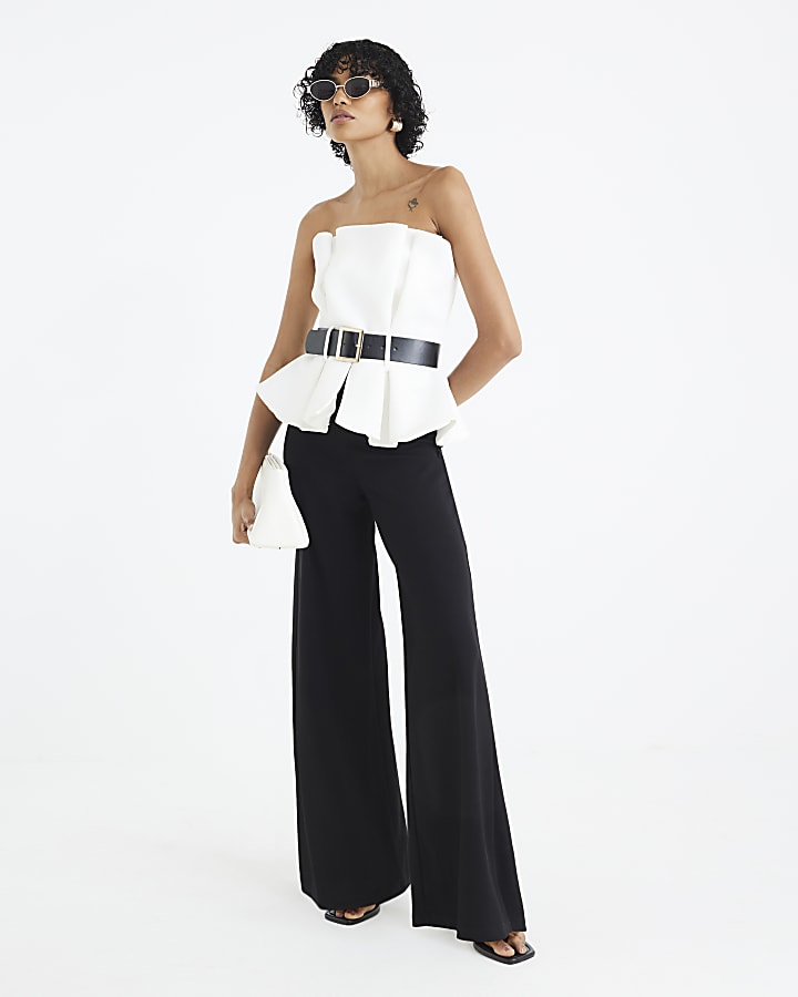 Black Peplum Belted Bandeau Jumpsuit