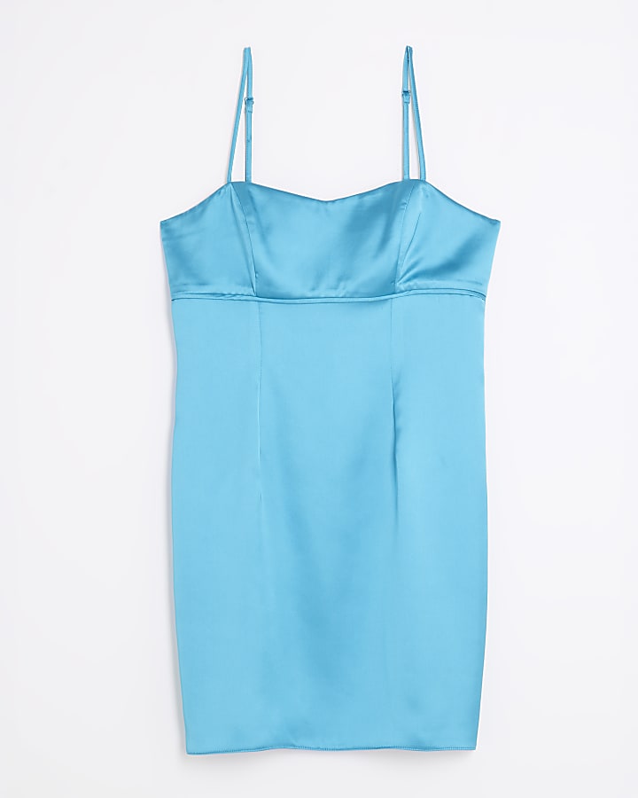 Blue Satin Mini Slip Dress