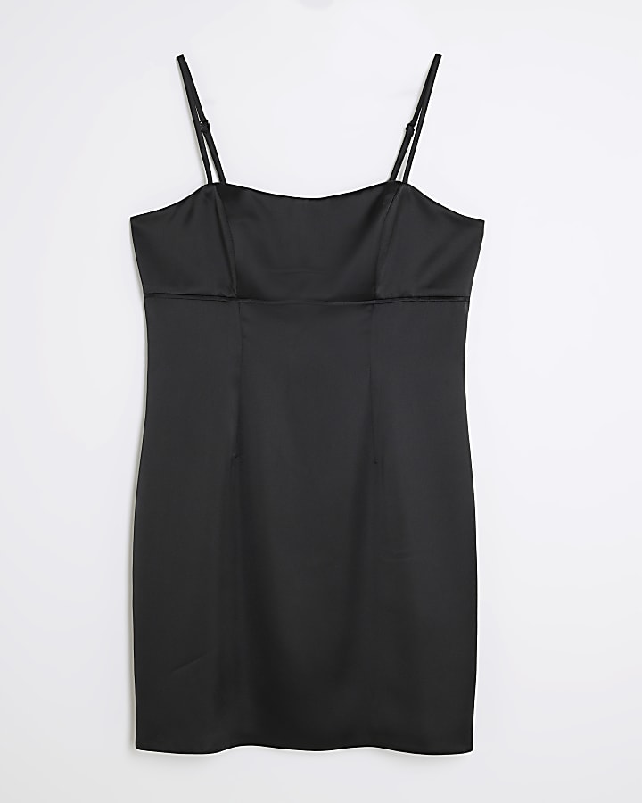Black Satin Mini Slip Dress