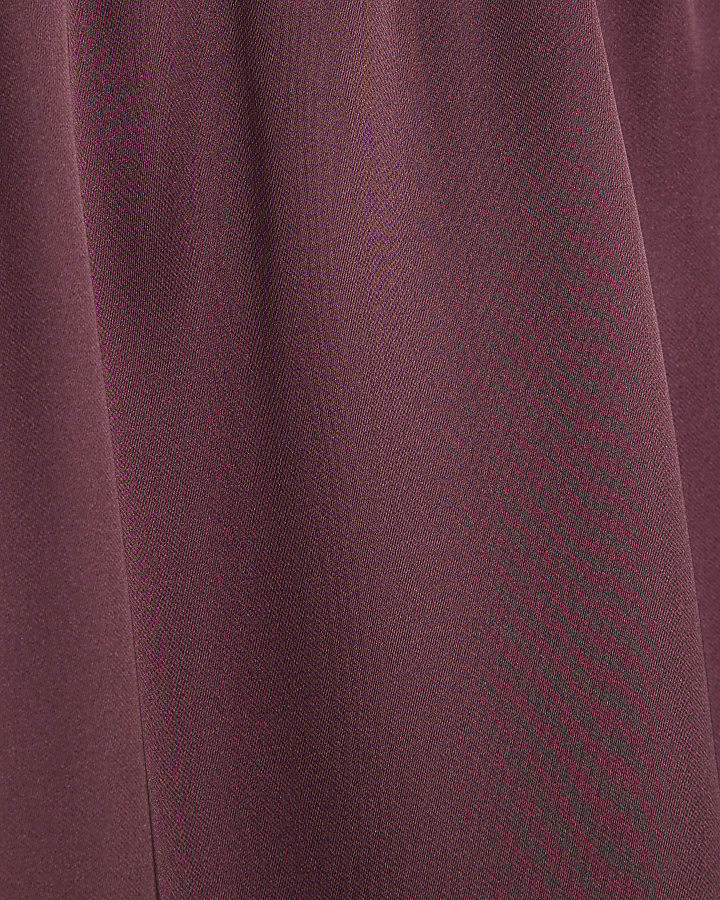 Purple Satin Straight Leg Trousers