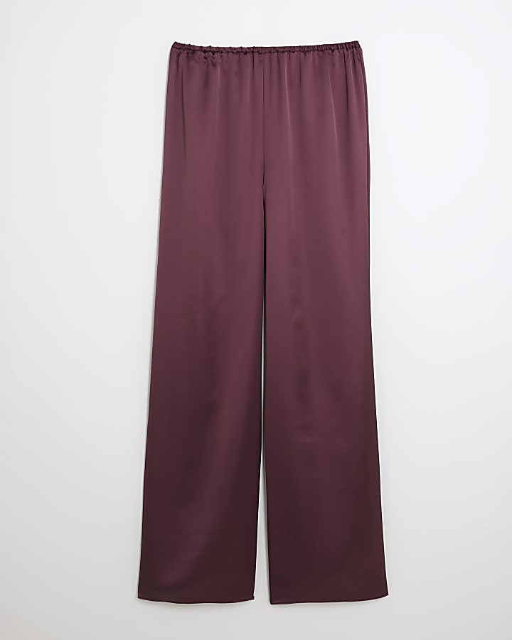 Purple Satin Straight Leg Trousers