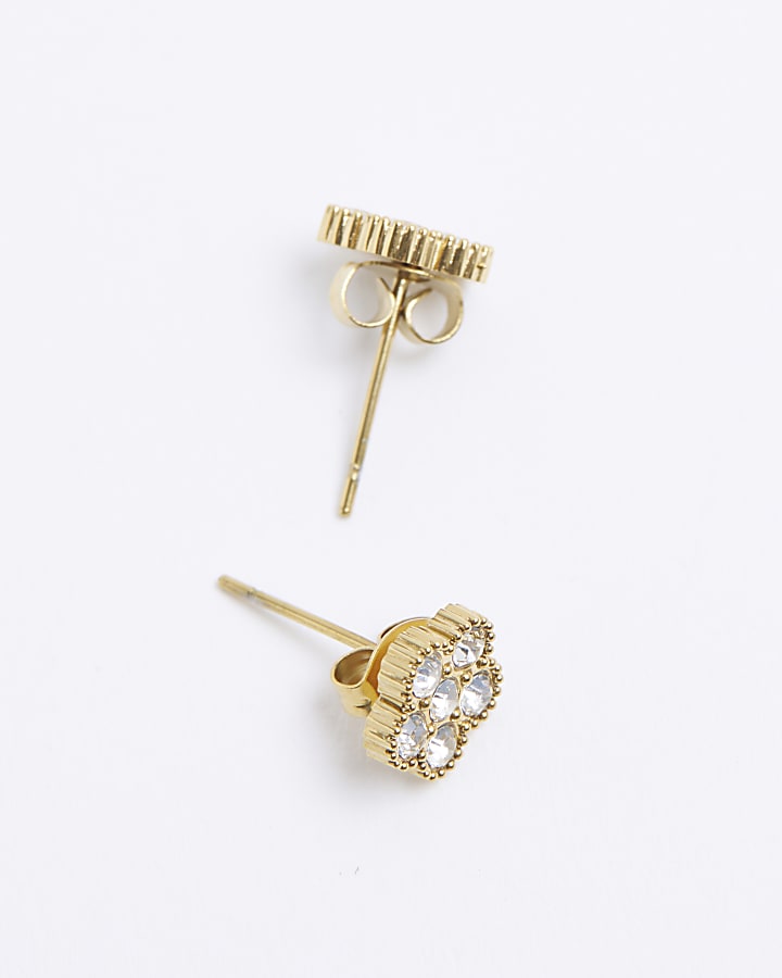 Gold Diamante Flower Stud Earrings