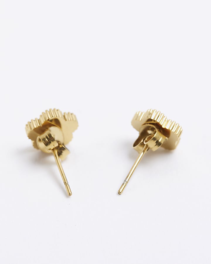 Gold Diamante Flower Stud Earrings