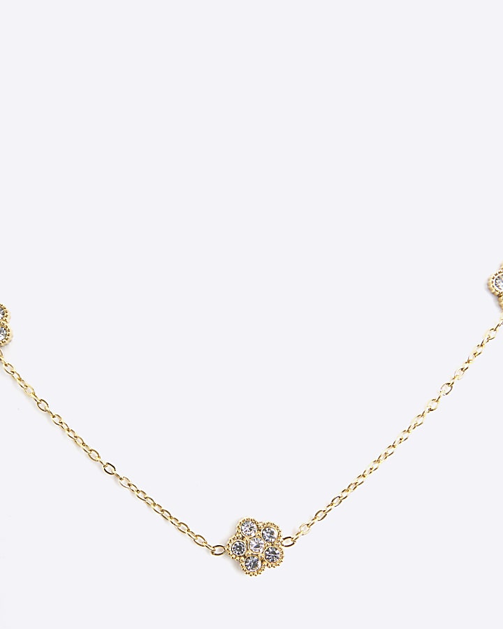 Gold Diamante Flower Necklace