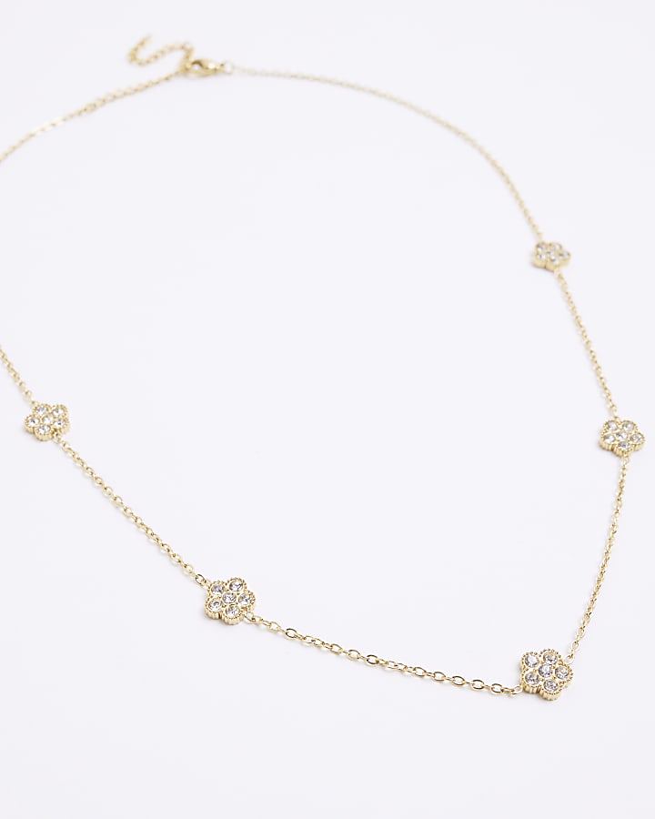 Gold Diamante Flower Necklace